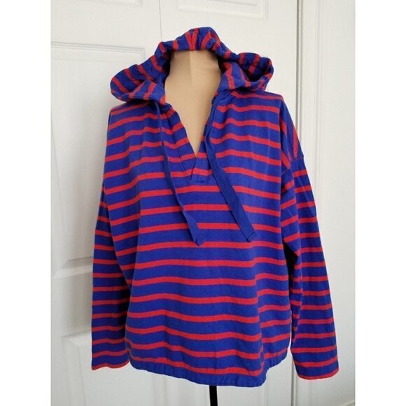 GAP Red Blue Long Sleeve V-Neck Cotton Hoodie Womens Sz (S) - Picture 1 of 14